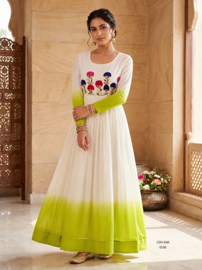 Star Georgette Pedding with Embroidery Woolen thread work DESIGNER  GOWN